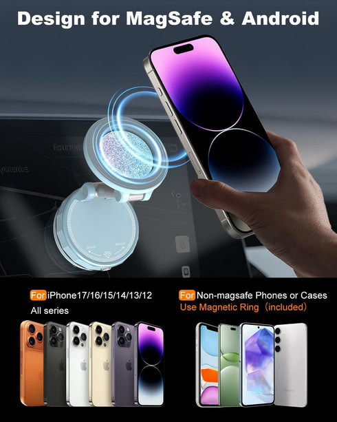 GiieeGii 2026 Gen-3 Mount,360 17/16/15/14/13/12/Android Magnetic Phone Holder for MagSafe Car Adjustable Vacuum Suction