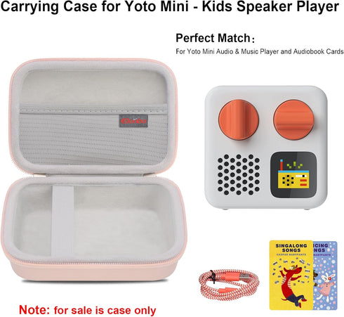 Carrying Case for Yoto Mini Kids Portable Bluetooth Travel Speaker Player, Kids Audio & Music Player cover, Children s Speaker Plays Audiobook Cards Radio Storage Holder. Pink (CASE ONLY)