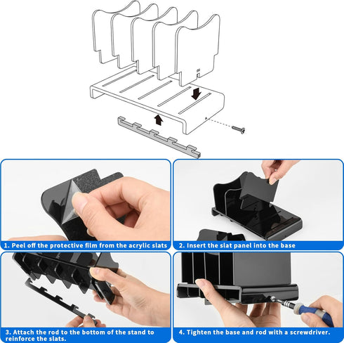 Acrylic Multi Device Organizer Stand, 4 Slots Desktop Storage Holder for Portable Charger Power Banks, Compatible with