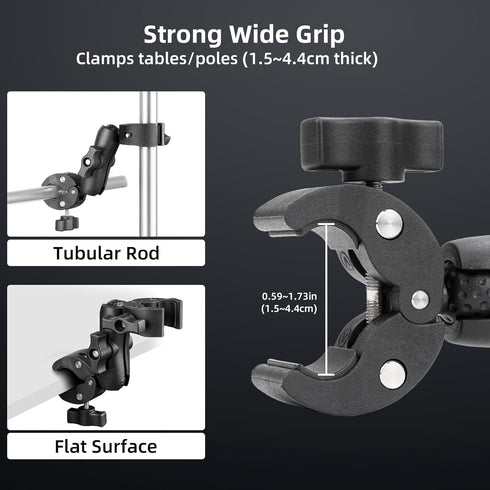 BRDRC Double Clamp Mount Umbrella Holder Camera Pole Bracket for Stroller Wheelchair Monitor Magic Socket Arm Desk