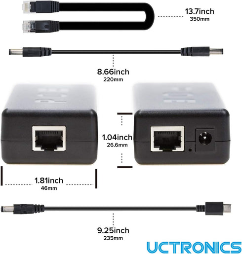 UCTRONICS PoE Splitter 5V 4A for Raspberry Pi 4 & Jetson Nano, Active PoE+ to Barrel Jack or USB-C Adapter