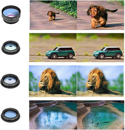 Cell Phone Camera Lens Kit - 11 in 1 Super Wide Angle, Macro, Fisheye, Telephoto, CPL & More for iPhone/Samsung