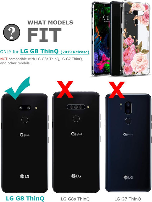 Floral Clear Pretty Phone Case for LG G8 ThinQ (2019 Release), Flower Design Transparent Slim Soft Drop Proof Cover