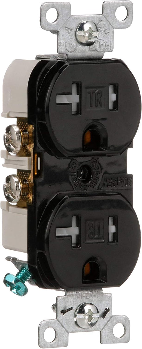 Eaton 20-Amp 3-Wire 125-Volt Tamper Resistant Commercial Grade Duplex Receptacle, Black, 2-Pole