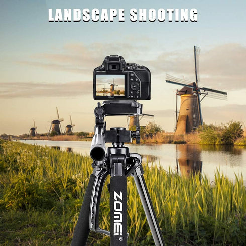 61’’ Camera Tripod with Phone Holder - Professional Travel Tripod Compatible with Cameras, Cell Phones, Projectors