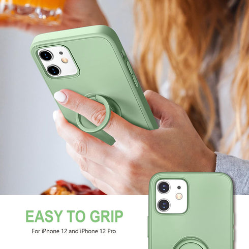 Hython Case for iPhone 12 Case & iPhone 12 Pro Case with Ring Stand, 360° Rotatable Ring Holder Magnetic Kickstand, Shockproof Rubber Protective Phone Case Cover Inner Microfiber Lining, Matcha Green