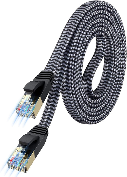 Cat 7 Ethernet Cable 6.6 ft, High Speed Flat Nylon Braided Internet