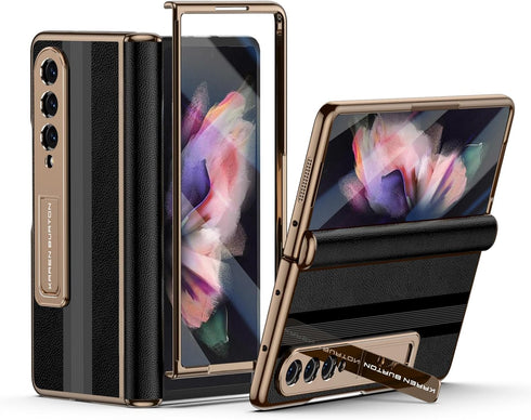 Samsung Galaxy Z Fold 3 Phone Case - Luxury Genuine Leather, Full Body Hinge Protection, Built-in Screen Protector