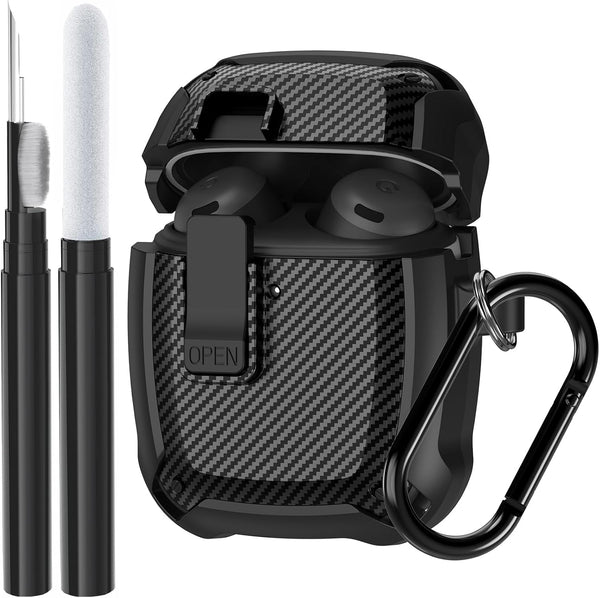Google Pixel Buds Pro Case 2022 - Military Hard Shell Protective Armor Cover with Cleaner Kit, Lock & Carabiner for