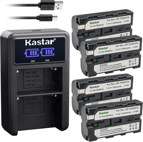 Kastar 4-Pack NP-F570 Battery and LED2 USB Charger for CCD-TR18, CCD-TR200, CCD-TR300 Cameras