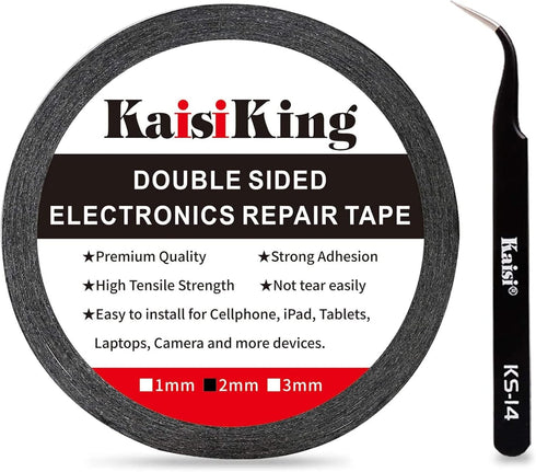 Kaisiking 2mm LCD Repair Tape for Phone Screen - Adhesive Tape with 1 Tweezers for Cell Phone, iPad, Tablets, Laptops