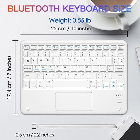 Slim Bluetooth Keyboard with 7 Colors Backlit, Touchpad, Rechargeable Battery for iOS Android Windows Tablets PC