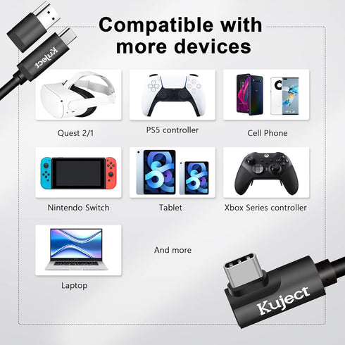 Kuject Link Cable 16FT for Quest 3S/3, Quest 2/Pro, Pico 4, VR Headset Accessories, USB 3.0 Type C to C High Speed