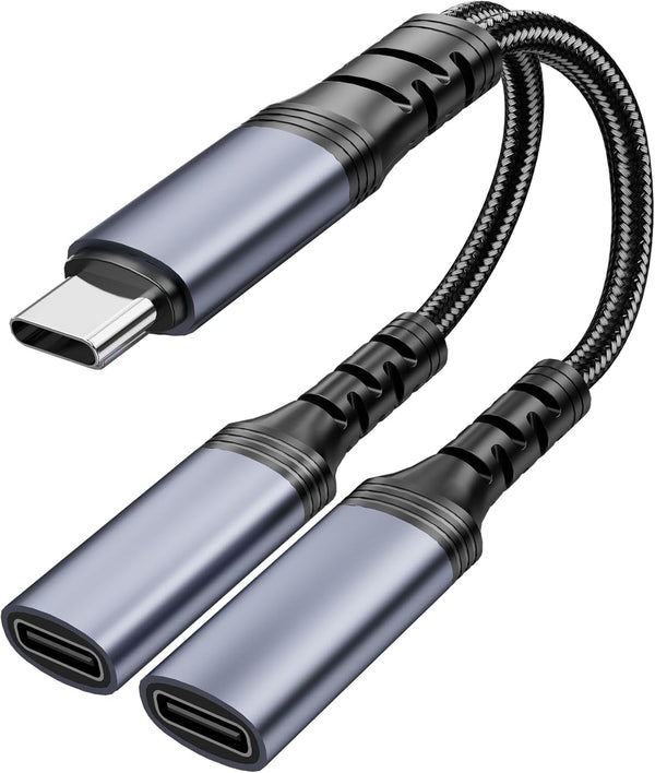 USB C Splitter, Dual USB C Headphone and Charger Adapter, 2 in 1 Type C Audio Dongle with PD 60W Fast Charging