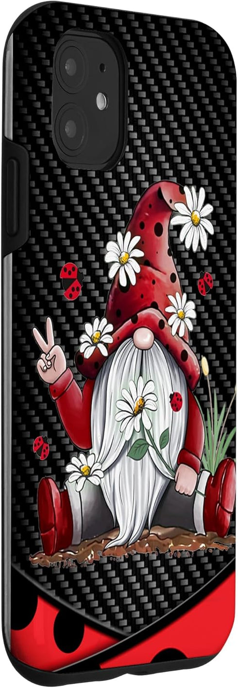 iPhone 11 Red Gnome Hippie Daisy Flowers Gnome Ladybugs Christmas Case