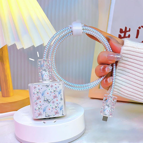 Cute Cable Protector for iPhone Charger, Violet Blue Butterfly Design, Data Cable USB Case Saver for iPhone Models