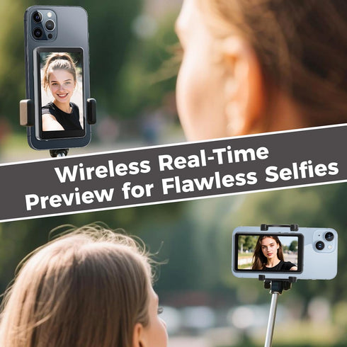 WIESKEN Selfie Monitor Screen iPhone & Android, Back Camera Monitor with Bluetooth Remote, Wireless Mirroring