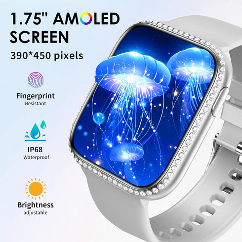 Smart Watch for Women, 1.75" AMOLED Fitness Tracker, Answer/Make Call, Heart Rate Sleep Monitor, 130+ Sports Mode, IP68