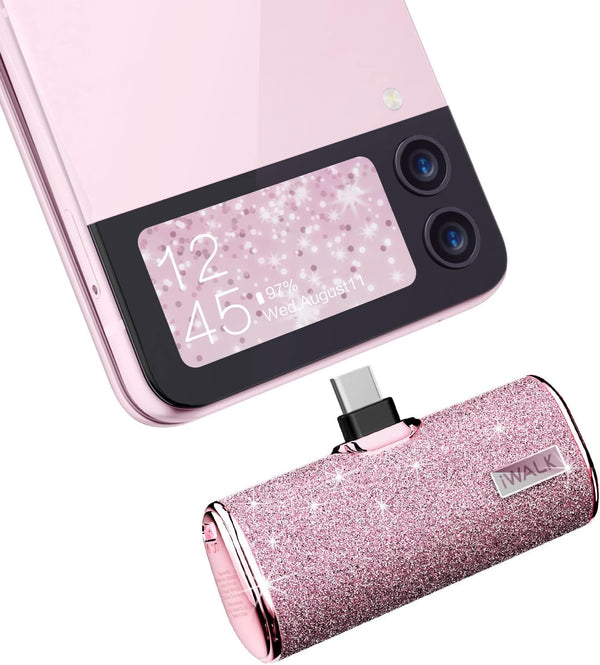 iWALK USB C Portable Charger 4500mAh, Ultra-Compact Small Power Bank, Sparkly Battery Pack for iPhone 16/16 Plus/16