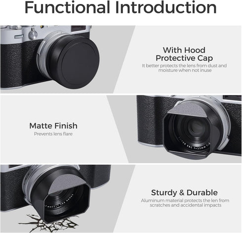 49mm X100V/X100VI Metal Square Lens Hood (with Cover) with UV Filter Adapter Ring Compatible with for Fujifilm