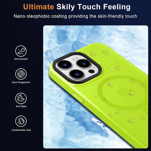MOCCA Strong Magnetic iPhone 15 Pro Max Case, Fluorescent Green Slim Shockproof, 13FT Military Drop Protection