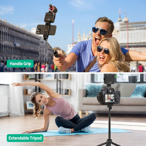 Smartphone Video Vlogging Kit with LED Light, Phone Holder, Microphone, Tripod, Carry Bag for iPhone/Android