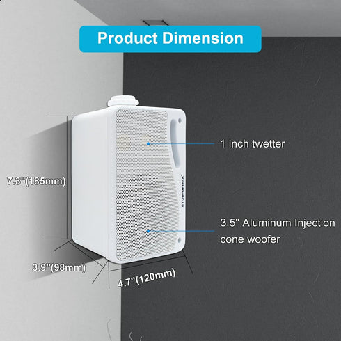 Passive Outdoor Speakers Wired Waterproof - 3.5 Inch 3 Way 200W Surface Marine & Wall Mount Speakers (White)