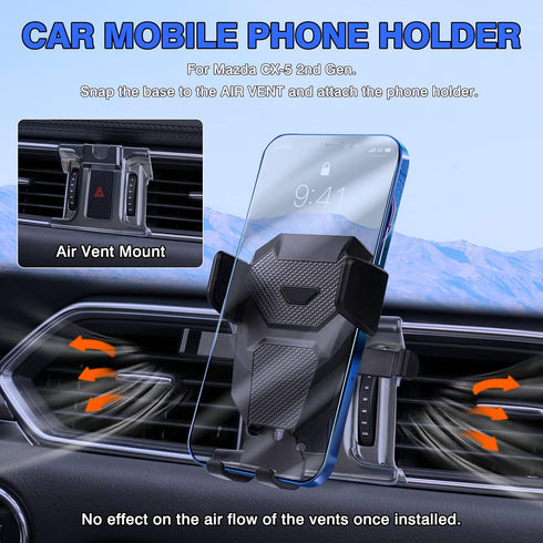 Karltys Car Phone Holder for Mazda CX-5 2017-2024 Accessories CX5 Cell Phone Holder Air Vent Mount for 4-7 Inch Phones Hands Free Thick Case Friendly Mobile Stand