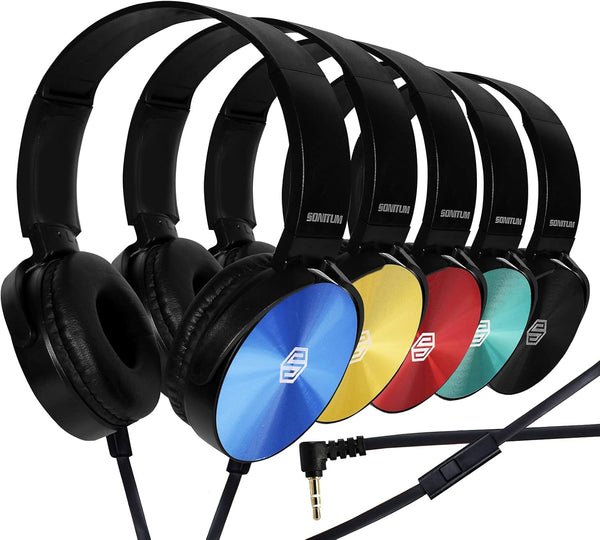 Premium Classroom Headphone with Microphone (5 Pack) - Kids Wired Earphones for K-12 Students & Teachers, Colorful