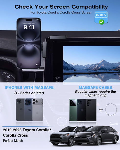 WEIPIN 360 2019-2026 8/10.5 Inch, Adjustable Magnetic Phone Holder for Toyota Corolla/Corolla Cross Screen-Friendly