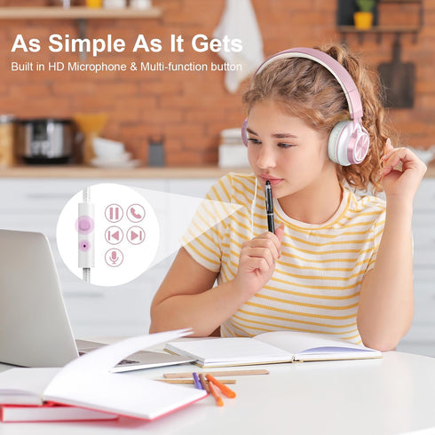 Headsets Headsets 3.5mm AILIHEN Wired Headphones with Mic, Girls Headphones for School, On-Ear for Chromebook Laptop