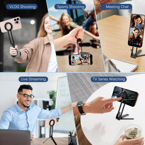 RIHUALS Magnetic Phone Tripod Stand, Foldable Magnetic Pocket Phone Tripod, Aluminum Alloy Mini Portable Cell Phone
