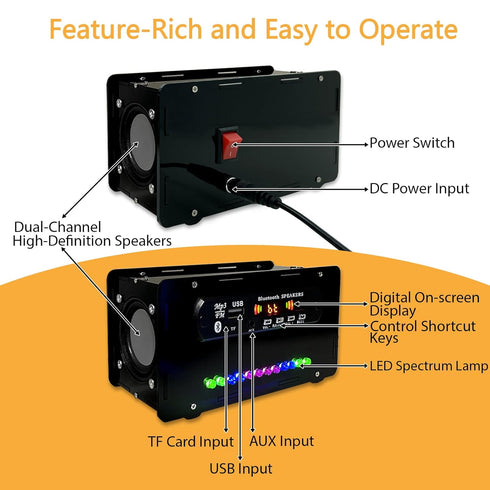 EIELE Multi-Function Speaker AUX TF Playback Kit, Voice-Activated Level Indicator, Dual Channel Speaker, Black Case