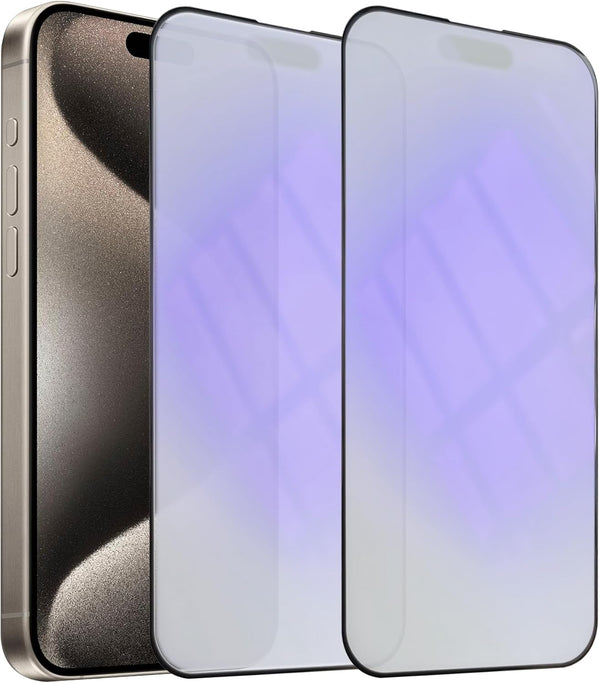 2 Pack Anti-Glare Blue Light Blocking Screen Protector for iPhone 15 Pro Max, Anti Blue Light Tempered Glass Film, 6.7"