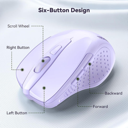 TECKNET Wireless Mouse - 2.4GHz Ergonomic Portable Cordless Mouse with 6 Buttons, USB for Laptop, Ergo Grip, 24 Months