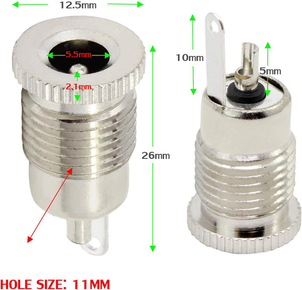 5.5 x 2.1 MM 10A DC Power Jack Cord Socket Threaded Female Mount Connector Adapter with Waterproof Cover