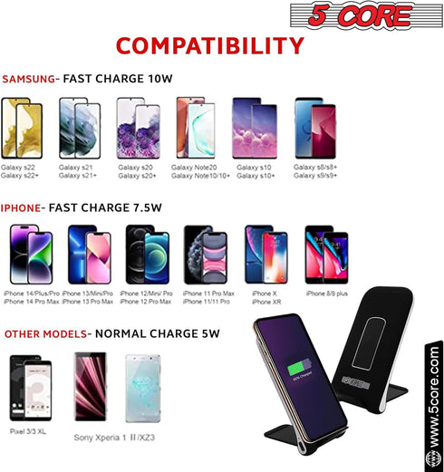 5 Core Fast Wireless Charger, 2 Pieces 10W Charging Station with Sleep-Friendly Light, Compatible with Samsung Galaxy