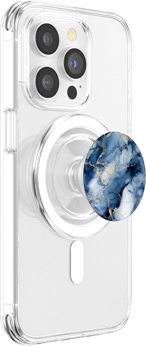 Trendy Blue and White Designs Elegant Blue and White MarbleLike Marble-Effect Blue PopSockets PopGrip for MagSafe