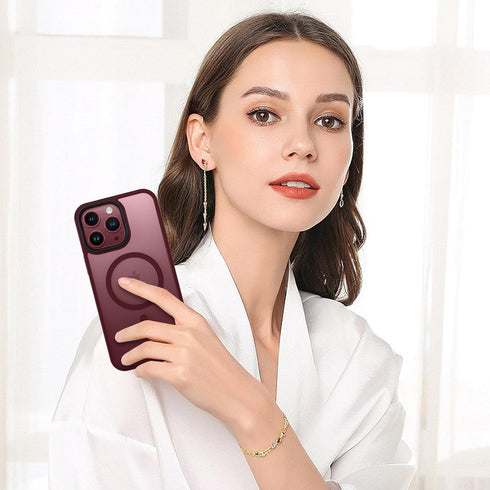 BENTOBEN iPhone 15 Pro Max Case, Slim Shockproof Magnetic Cover, Translucent Matte, Wine Red, Compatible with MagSafe