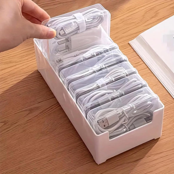 MAKABAKA Cable Organizer Storage Box with 7 Wire Ties,Desktop Cable Management Box with