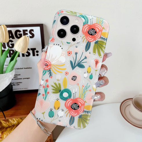 J.west Frosted Clear Case for iPhone 13 Pro Max 6.7", Cute Soft Slim Silicone Cover with Flower Design