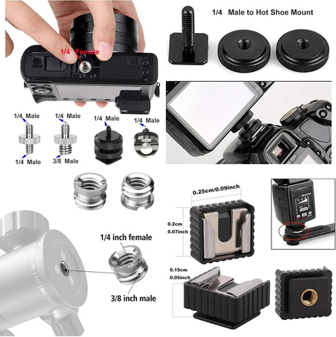 30Pack 1/4 3/8 Inch 1/4" Camera Tripod Screw Mount Kit to Adapter Threaded Converter Swivel Ball Head and Hot Shoe E