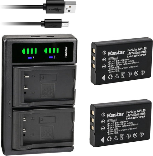 Kastar 2-Pack Battery and LTD2 USB Charger for Fujifilm NP-120, NP-120B, PENTAX D-LI7, RICOH DB-43