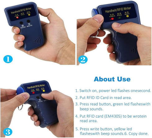 Godely 125khz 10pcs T5577 RFID Handheld Key fob Smart Reader Writer Copier with Writable Key Cards