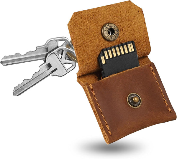 Jack&Chris Genuine Leather SD Card Holder Keychain, Anti-Shock Anti-Dust SD Card Case,
