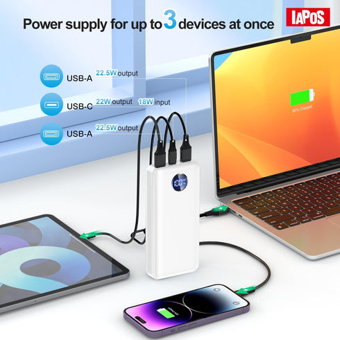Portable Charger 40000mAh Power Bank, 1 USB-C & 2 USB-A Out, 22.5W Fast Charging External Battery Pack for iPhone 15/15