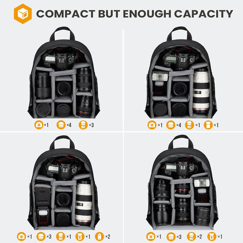 TARION Small Camera Backpack Bag, Professional DSLR Bag with Waterproof Rain Cover, Black TB-S