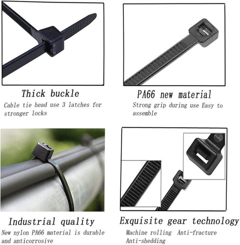Zip Ties 16 Inch Black Wire Ties, 100 per Pack, Electrical Cable Ties with 60 lbs Tensile Strength for Outdoor Use