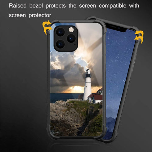 CARLOCA Shockproof Anti-Scratch Hard Acrylic Case for iPhone 13 Pro, Lighthouse Beacon Clouds Identity Graphic Design