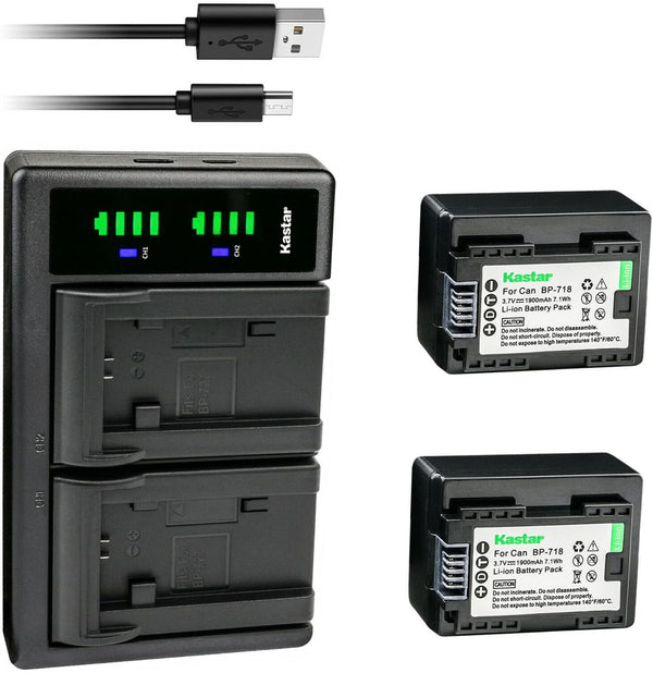 Kastar 2-Pack Battery and LTD2 USB Charger for Canon VIXIA HF R700, R800, LEGRIA HF Models
